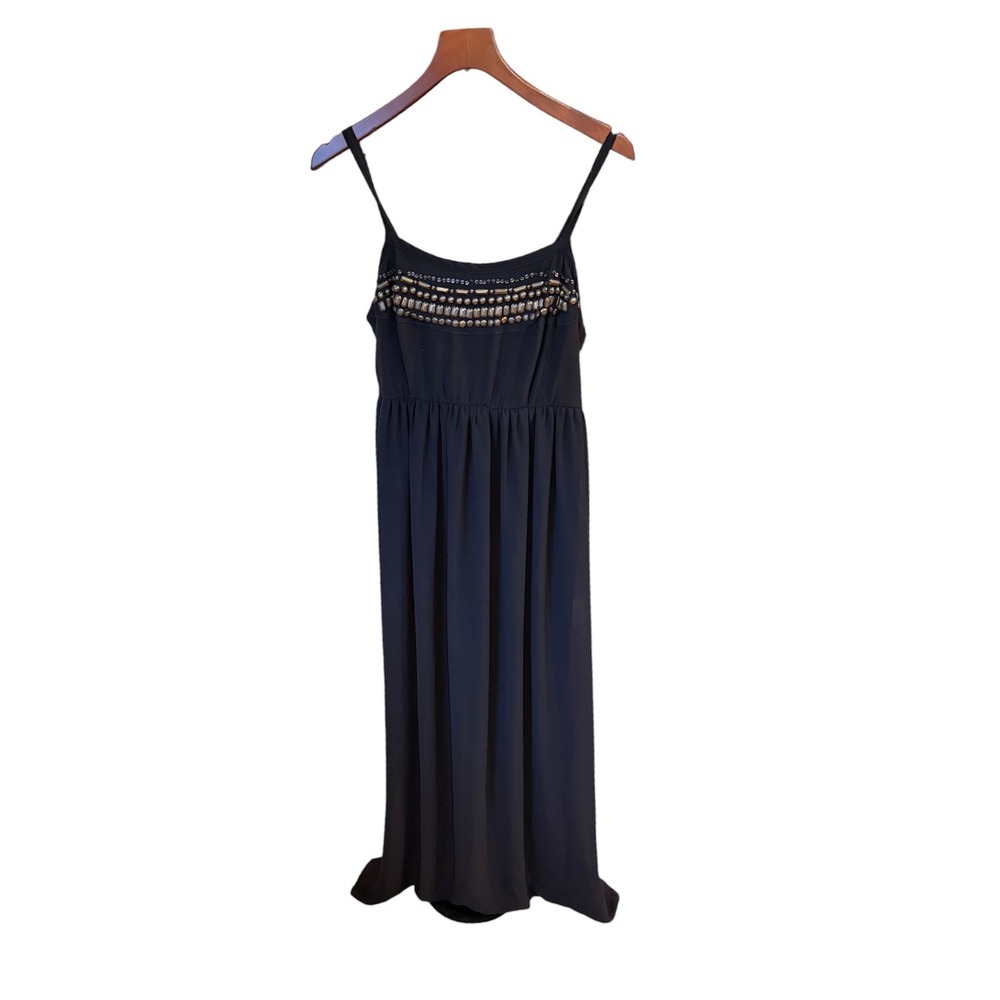 Torrid Black Beaded Neckline Maxi Dress Sleeveless Smocked Back Size 0 L XL Goth